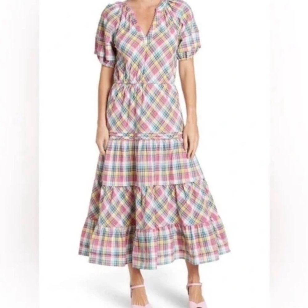 Betsey Johnson Pink Plaid Midi Dress Puff Sleeve Size M - Picture 15 of 15